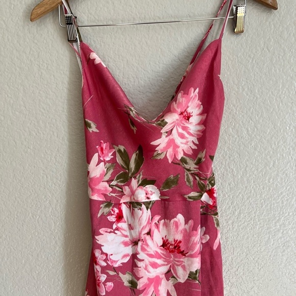 Love of Romance Pink Floral Print Satin Cowl Neck Maxi Dress - Picture 5 of 10